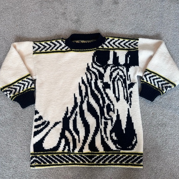 Unbranded Vintage Black and White Zebra Safari Chunky Sweater - Picture 1 of 5